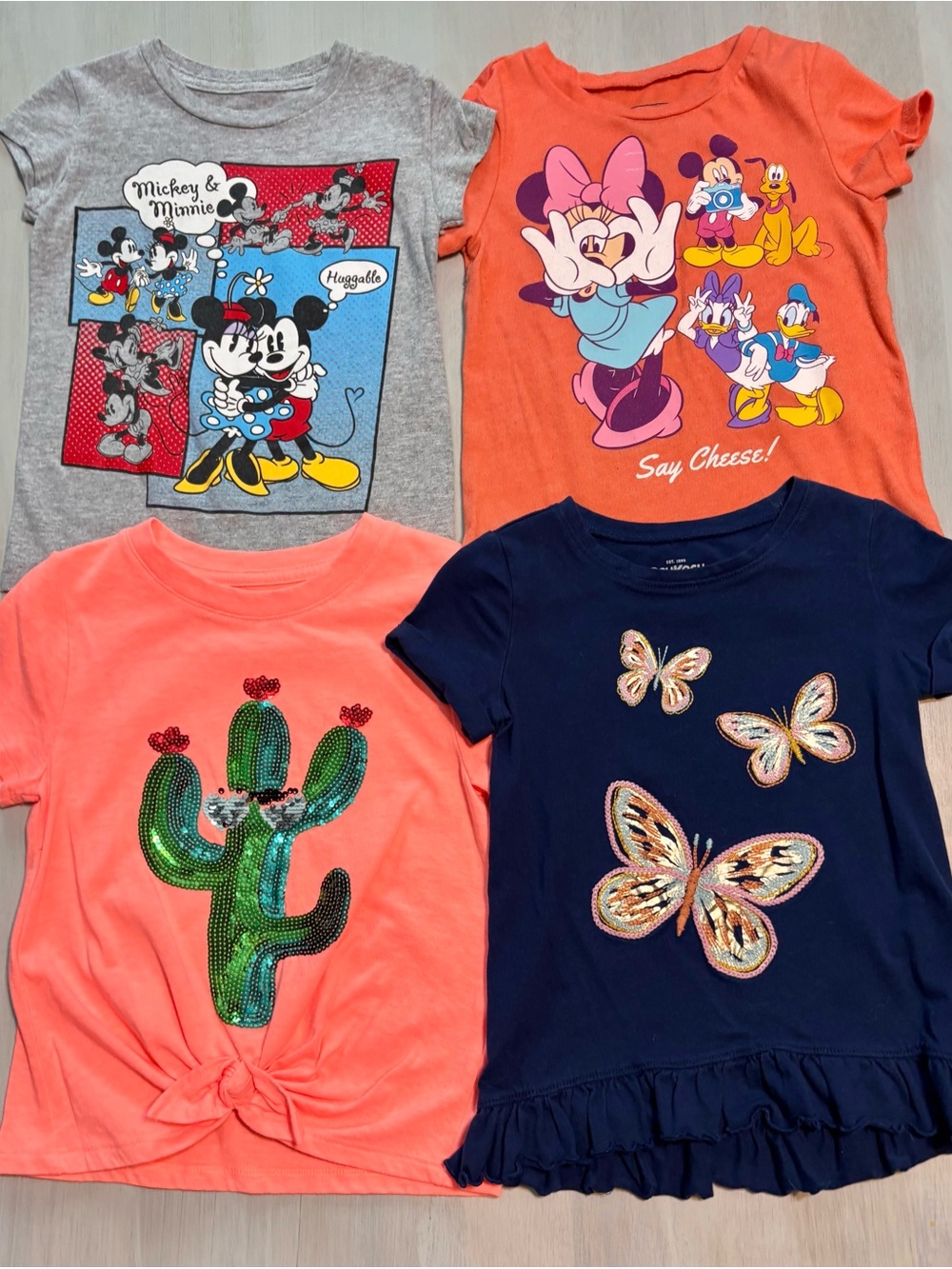 Girls Disney Mickey Minnie Mouse, Oshkosh Size 4 Tee Shirt Bundle Lot Set of 4